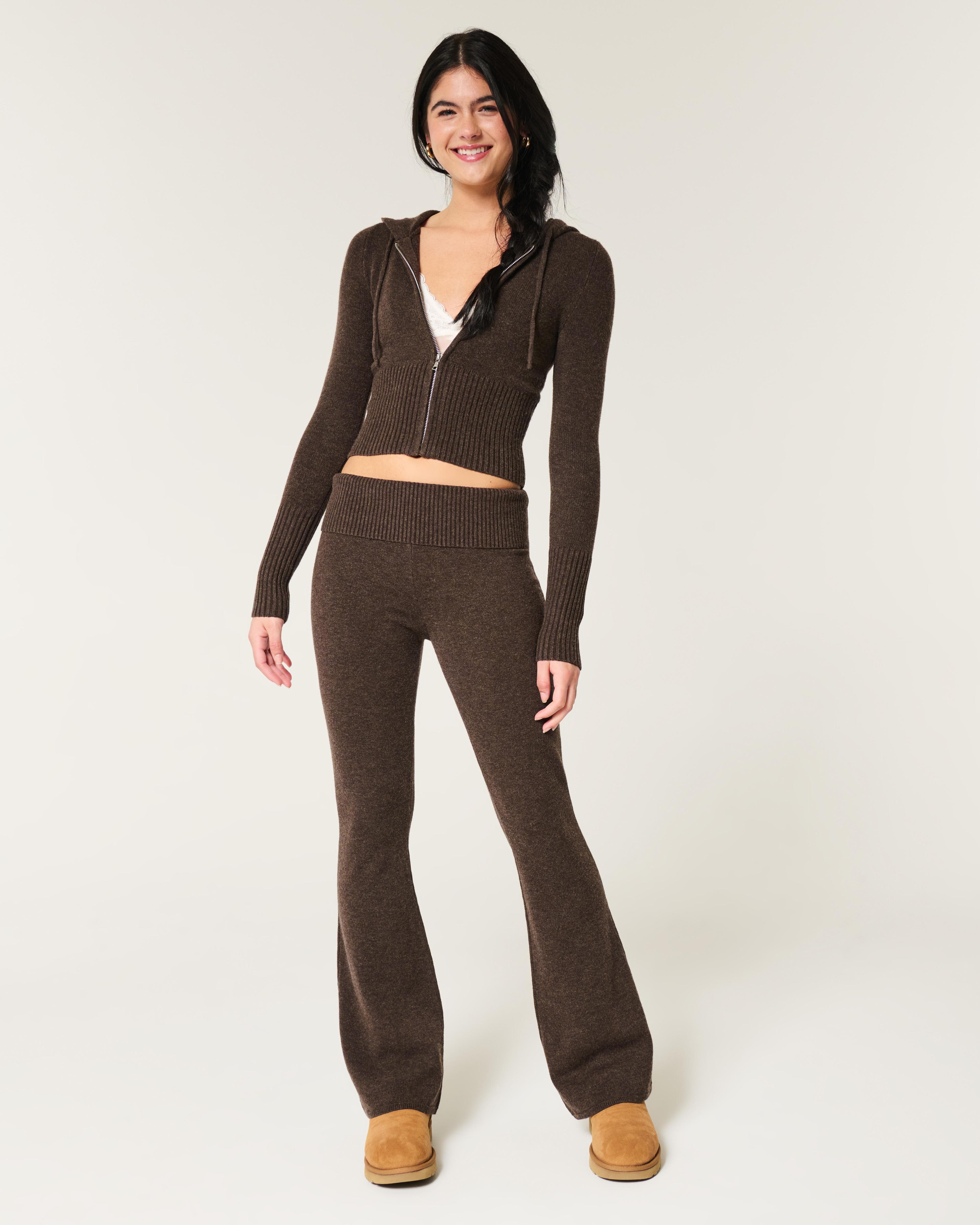 Gilly Hicks Sweater-Knit Foldover Waist Flare Pants Product Image