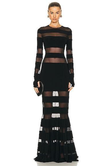 Norma Kamali Spliced Dress Fishtail Gown in Black. Product Image