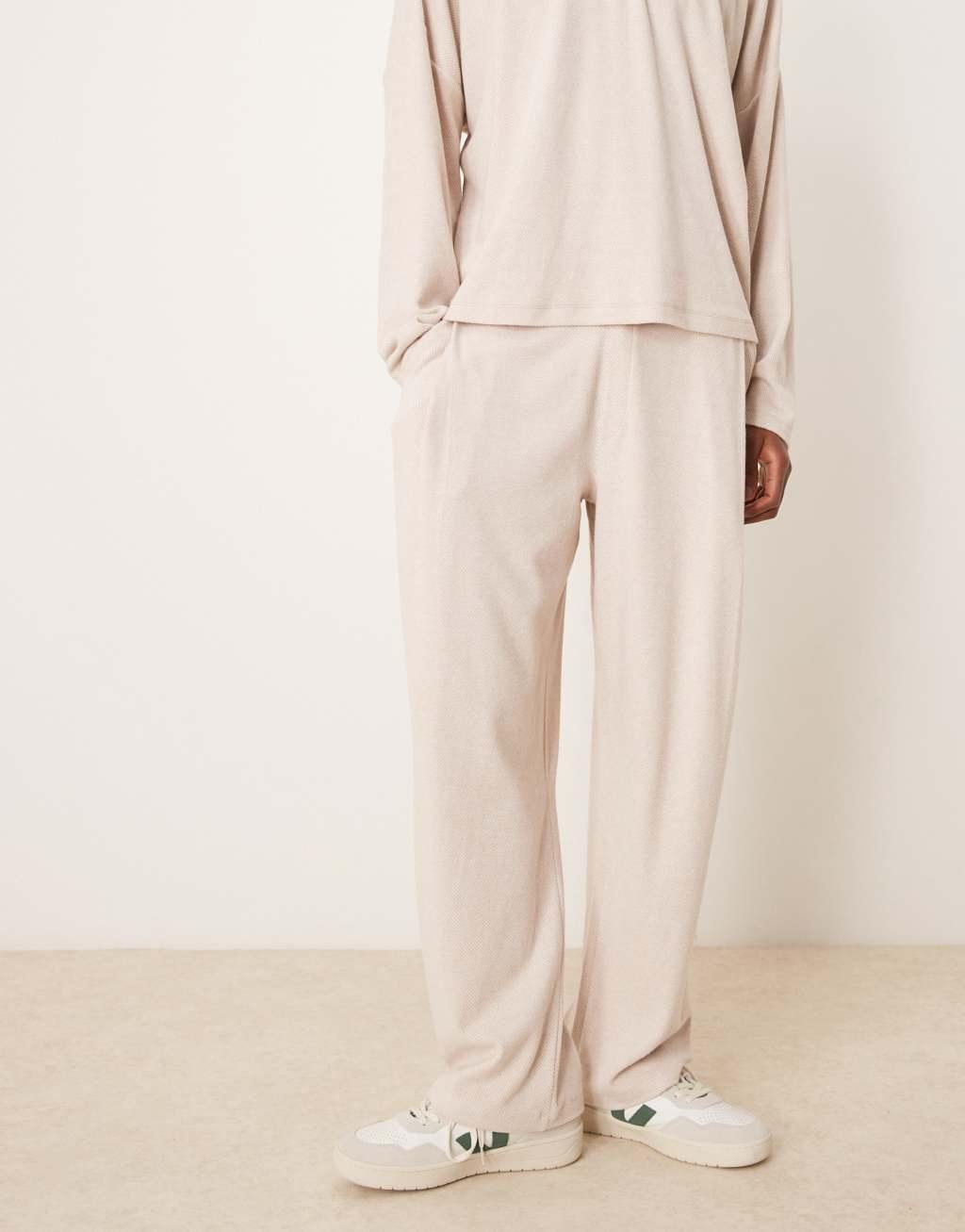 ASOS DESIGN baggy fit twill sweatpants in ecru - part of a set Product Image