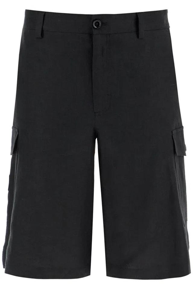 Linen Cargo Bermuda Shorts For In Black Product Image