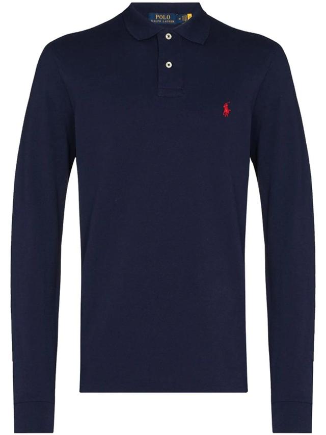 Polo Pony Long-sleeve Polo Shirt In Blue Product Image