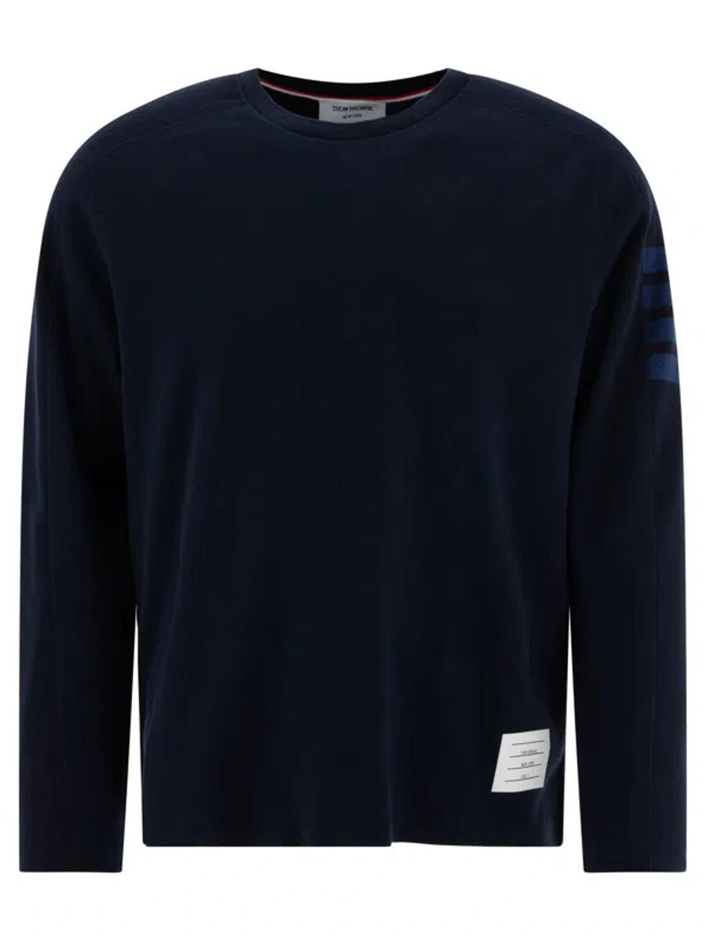 Classic 4-bar Long Sleeve Cotton Tee In Blue Product Image