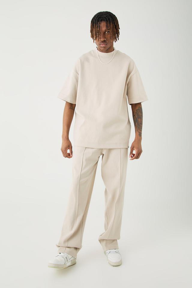 Tall Oversized T-shirt & Relaxed Jogger Interlock Set | boohooMAN USA Product Image