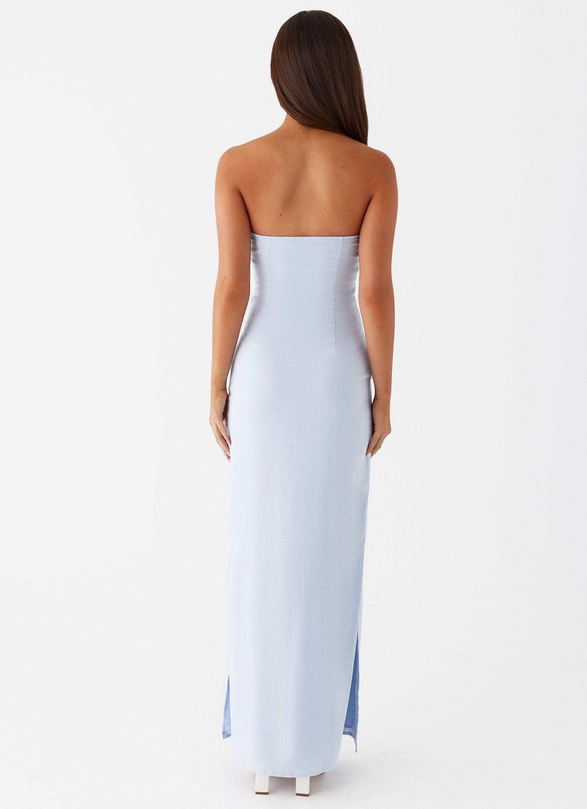 Esra Linen Strapless Maxi Dress - Blue Product Image