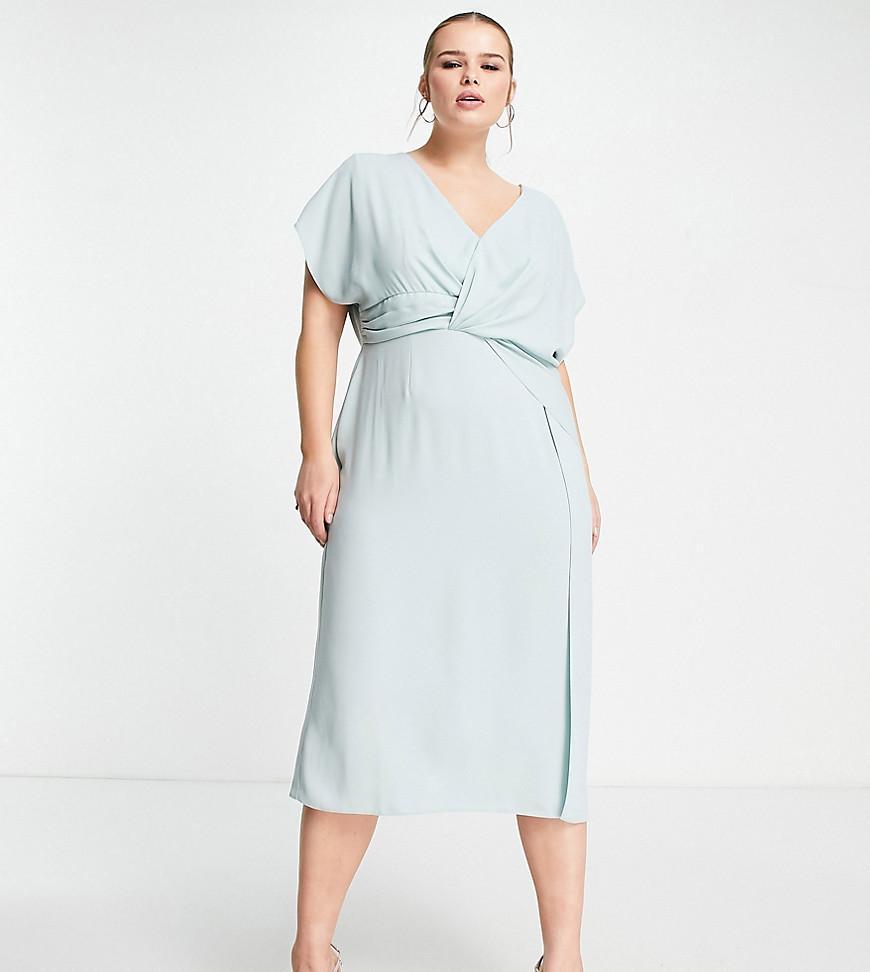 ASOS DESIGN Curve twist and drape front midi dress in duck egg Product Image