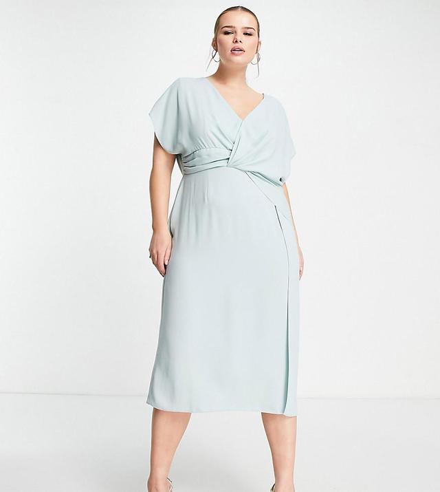 ASOS DESIGN Curve twist and drape front midi dress in duck egg Product Image