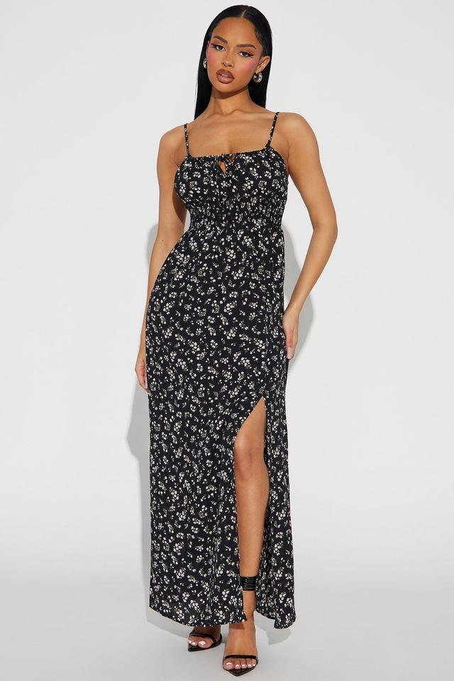 High Slit Floral Maxi Dress - Black Product Image