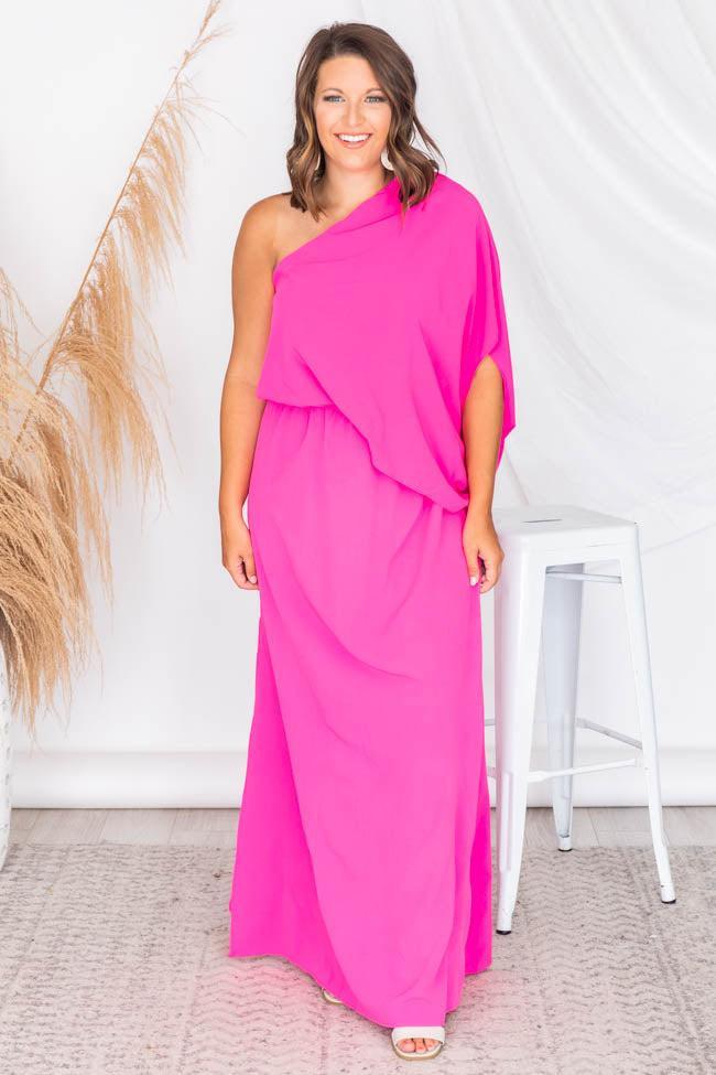 Found My Forever Pink One Shoulder Maxi Dress FINAL SALE Product Image