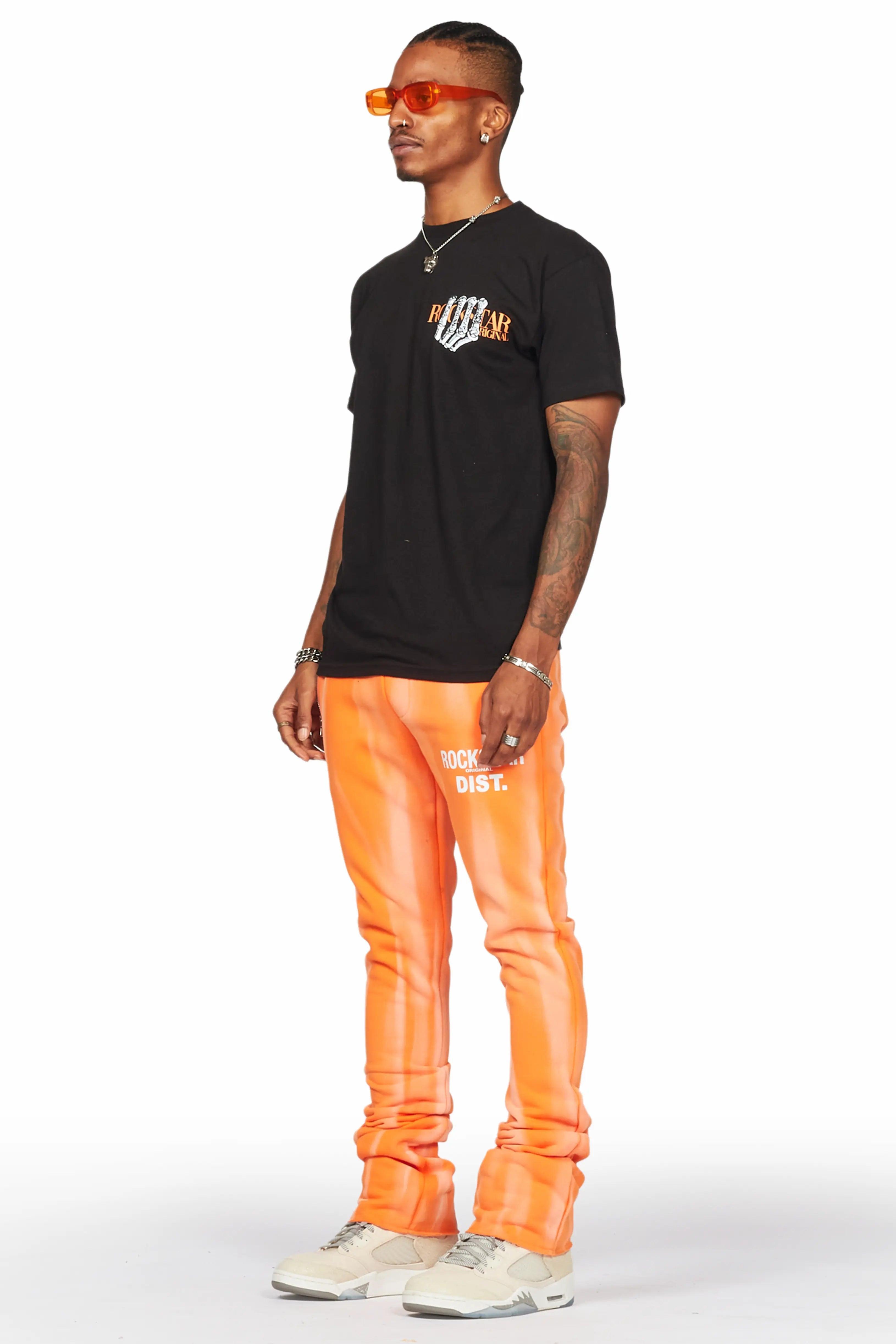 Firoz Orange Graphic Stacked Flare Pant Male Product Image