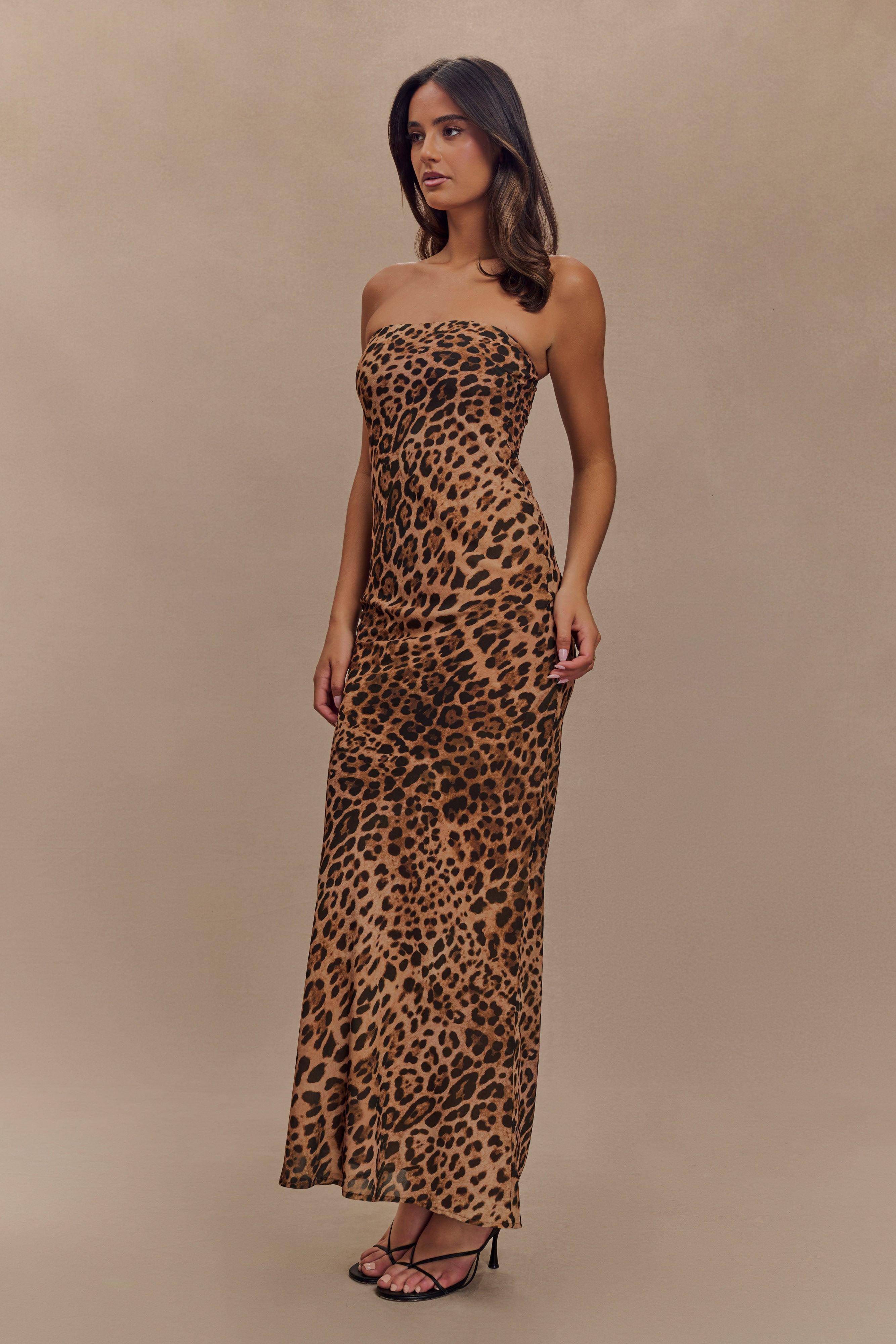 Breanna Strapless Chiffon Maxi Dress - Leopard Print Product Image