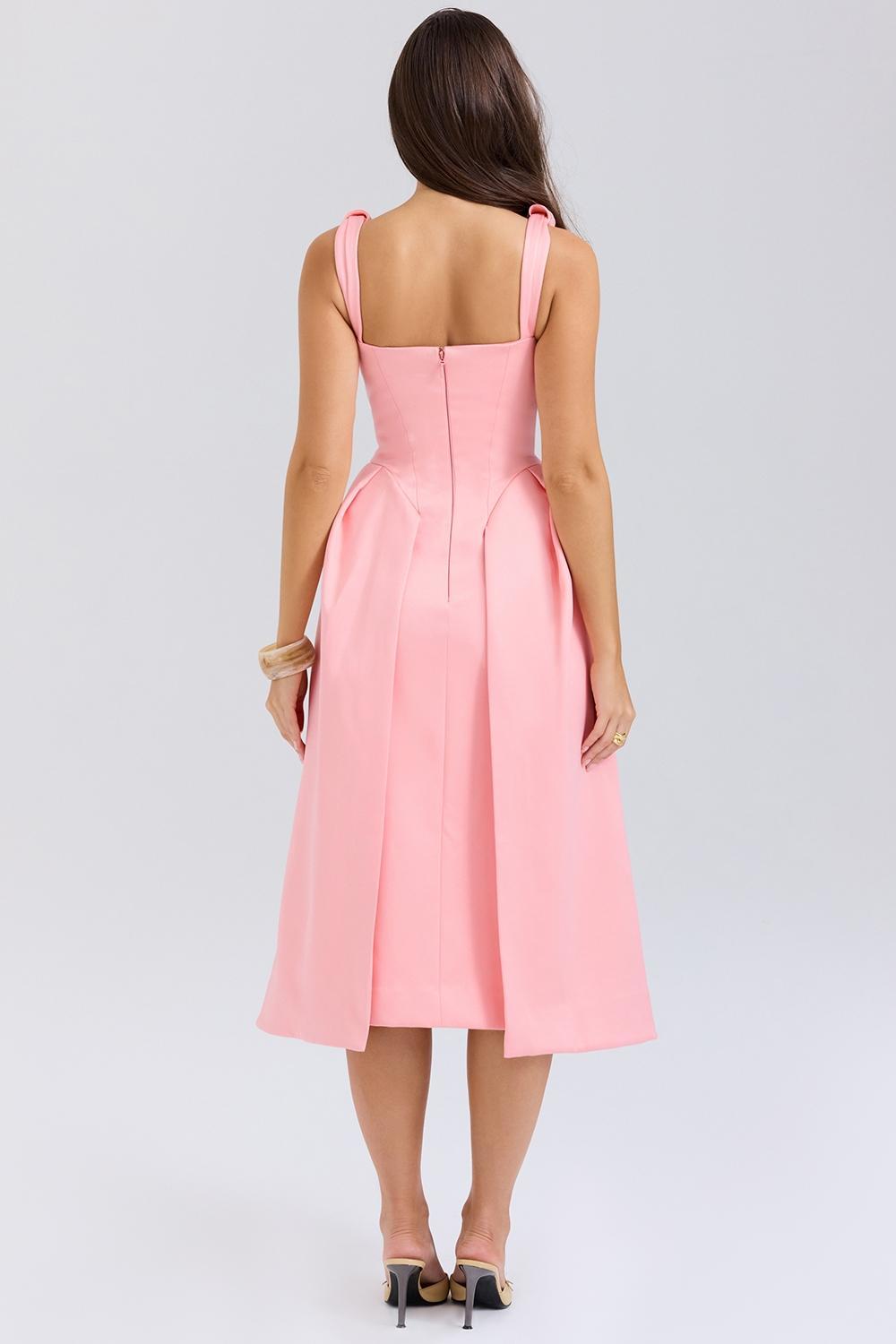 Paloma Peach Satin Pleated Midi Dress Product Image