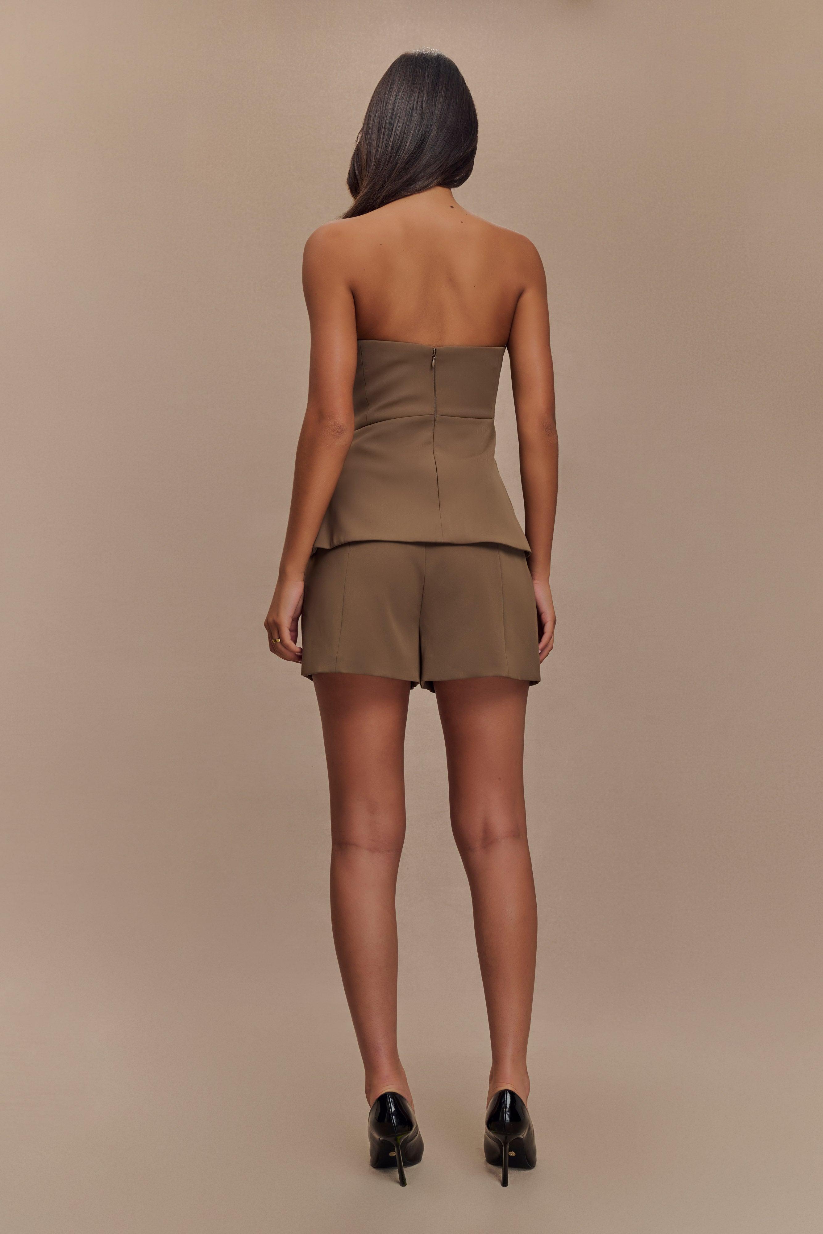 Faith Strapless Suiting Top - Cacao Brown Product Image