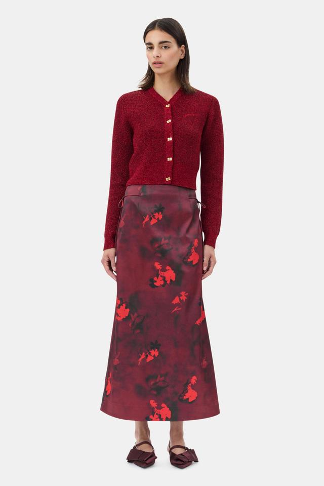 Red Printed Satin Maxi Skirt Product Image