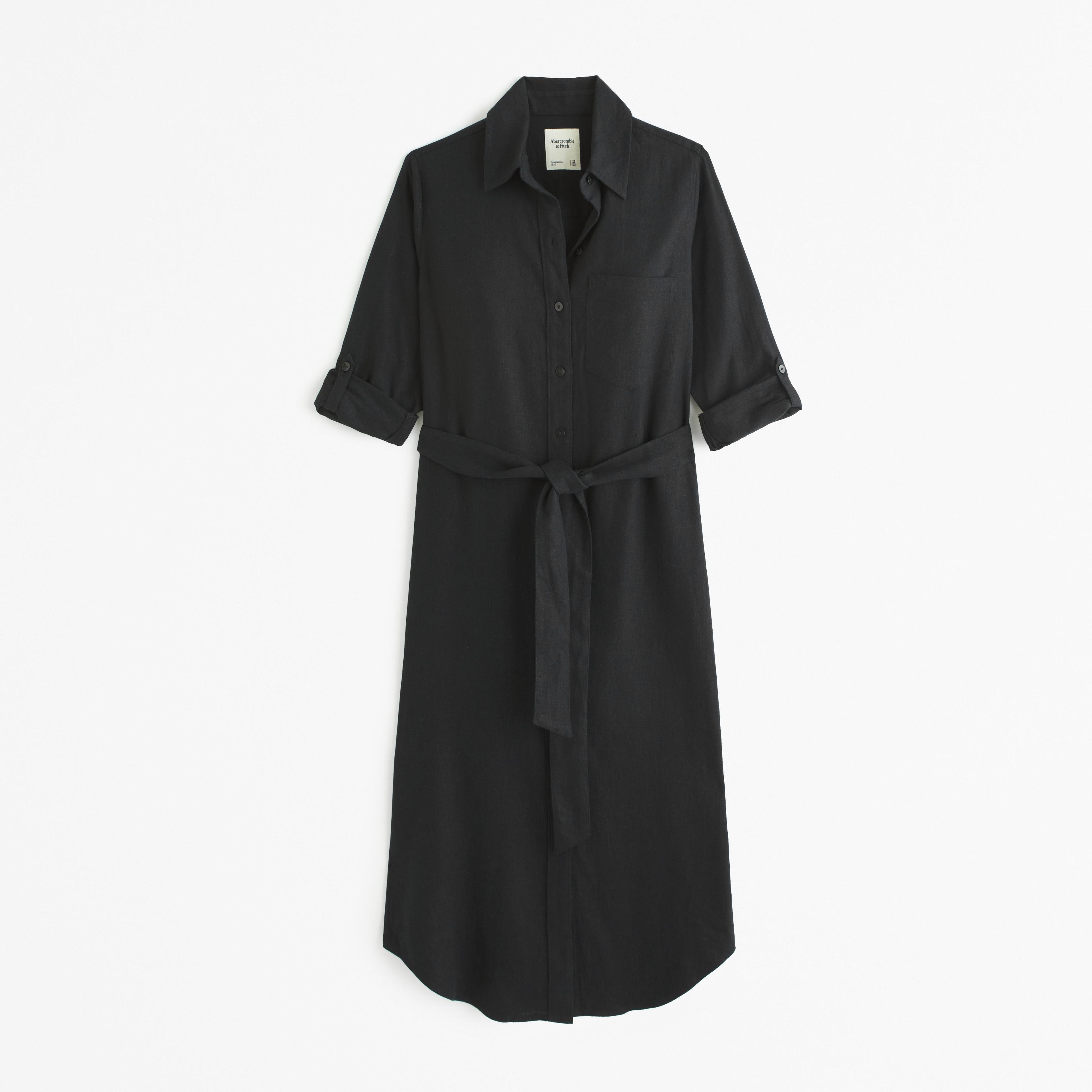 Linen-Blend Midi Shirt Dress Product Image