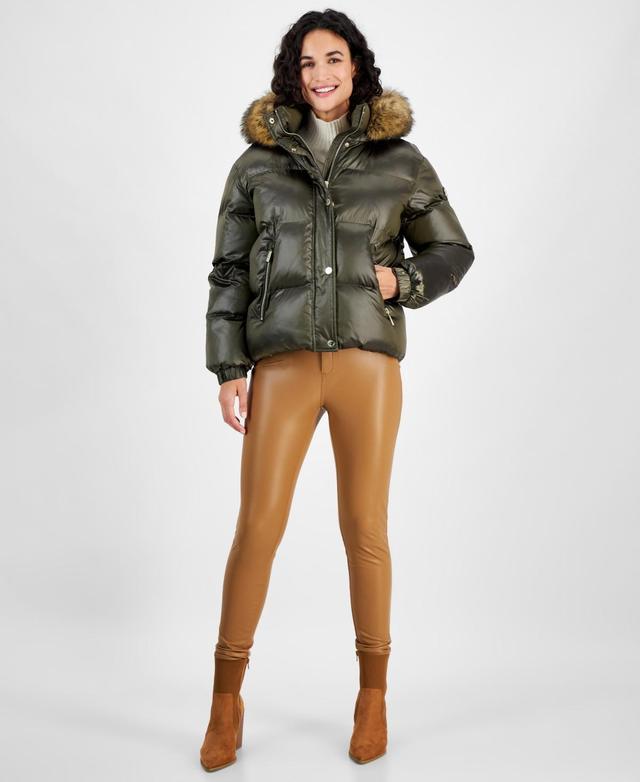 Michael Michael Kors Womens Hooded Faux-Fur-Trim Puffer Coat, Created for Macys Product Image