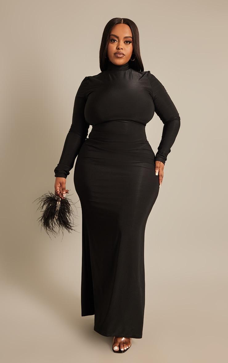 Plus Black Slinky High Neck Backless Maxi Dress Product Image