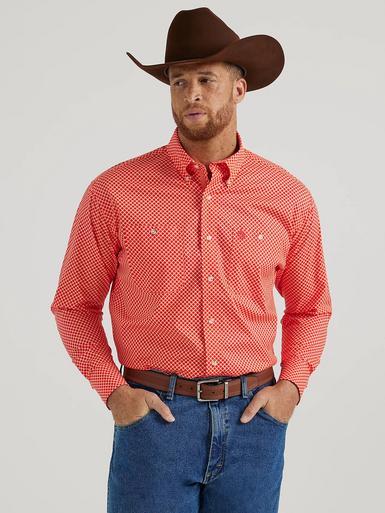 Wrangler® George Strait™ Men's L/S Fiesta Red Cross Print Button Shirt Product Image