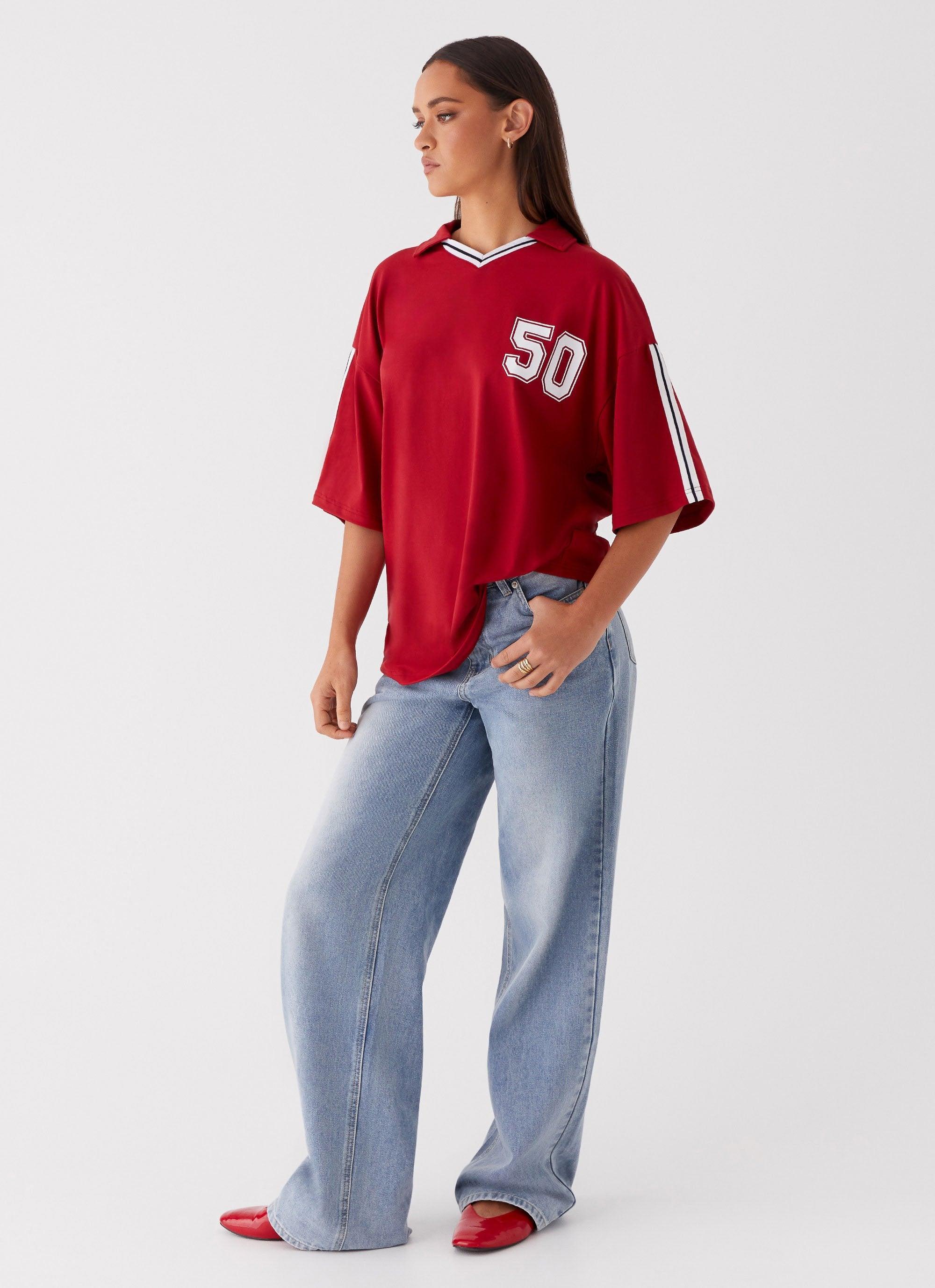 Jayde Jersey Top - Maroon Product Image