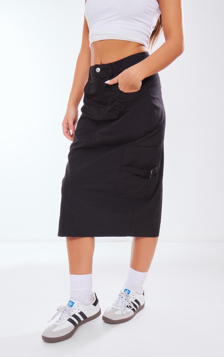 Black Ripstop Cargo Midi Skirt Product Image