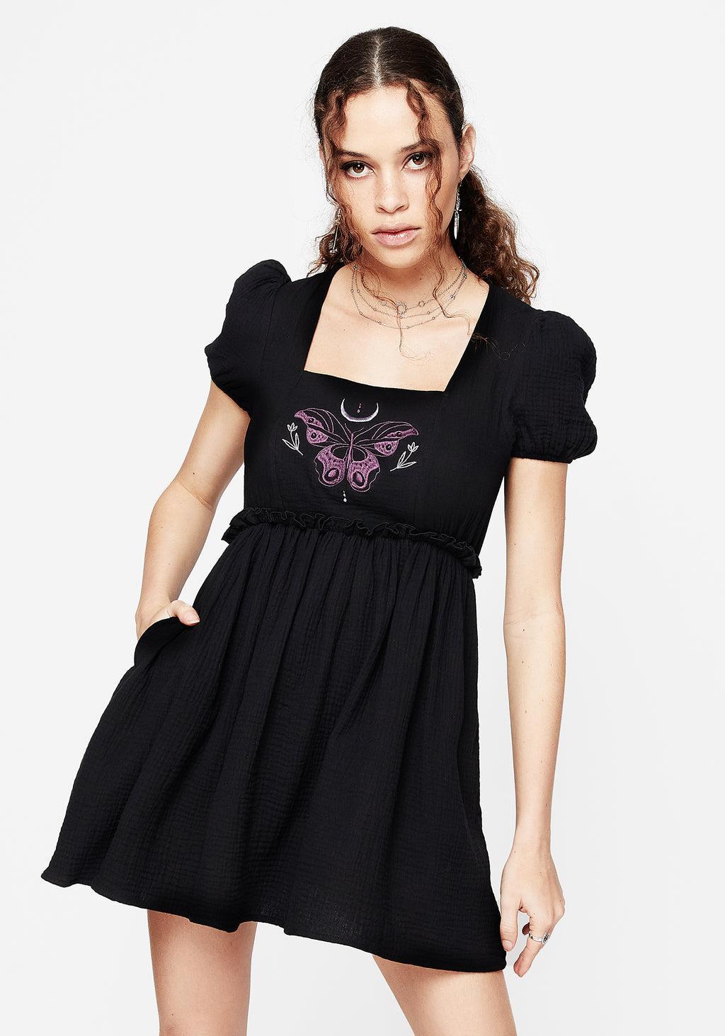 Cocoon Butterfly Embroidered Puff Sleeve Mini Dress Product Image