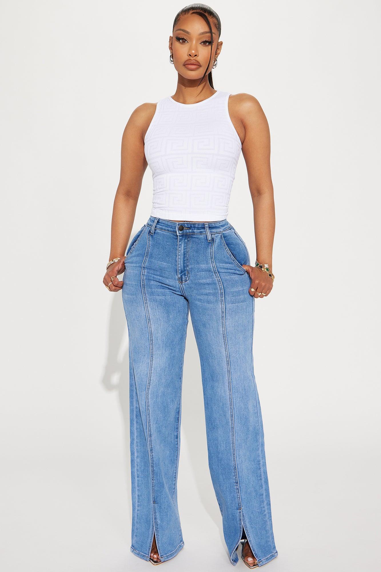 Elodie Split Hem Stretch Trouser Jeans - Medium Wash Product Image