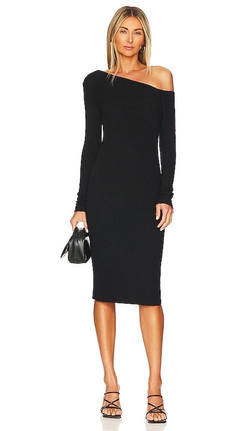 Enza Costa Sweater Knit Slouch Shoulder Dress in Black - Black. Size S (also in XS, XL). Product Image