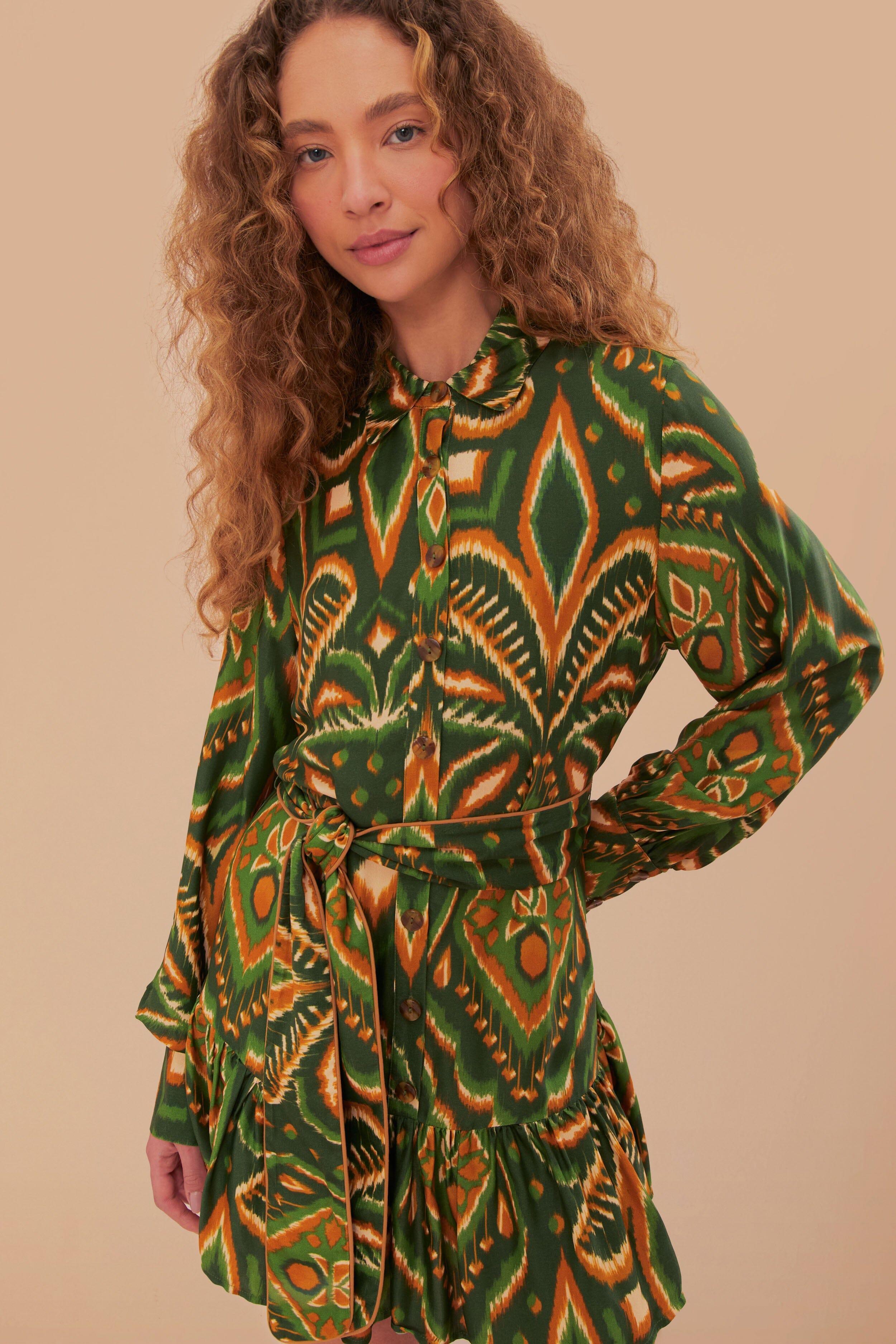 Green Pineapple Ikat LENZING™ ECOVERO™ Viscose Mini Dress Product Image