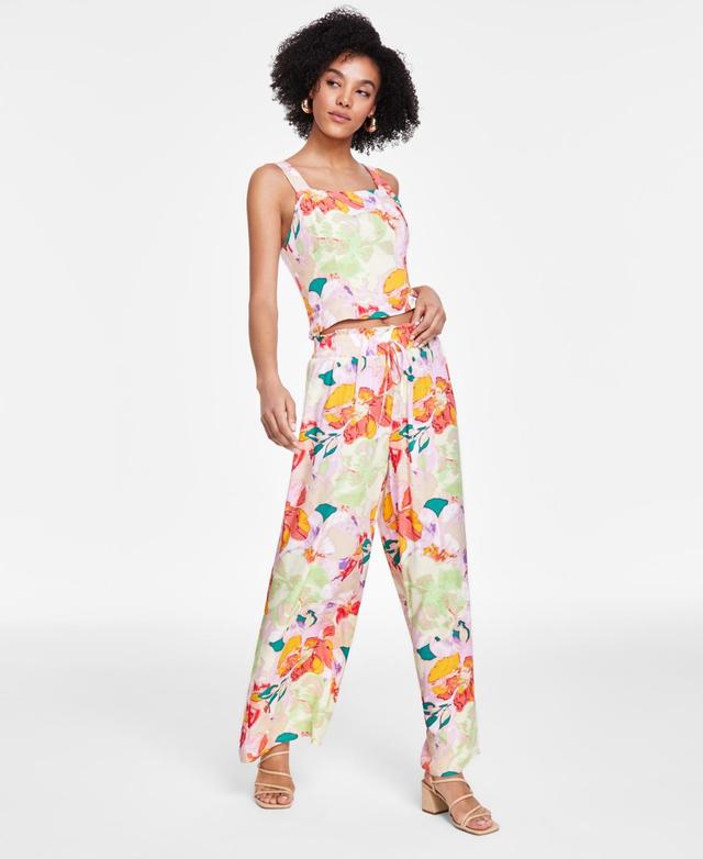 Bar Iii Womens Floral-Print Pull-On Wide-Leg Pants, Created for Macys Product Image