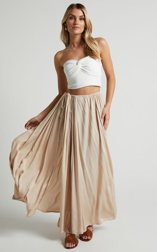 Under The Twilight Maxi Skirt - Thigh Split Skirt in Beige Product Image