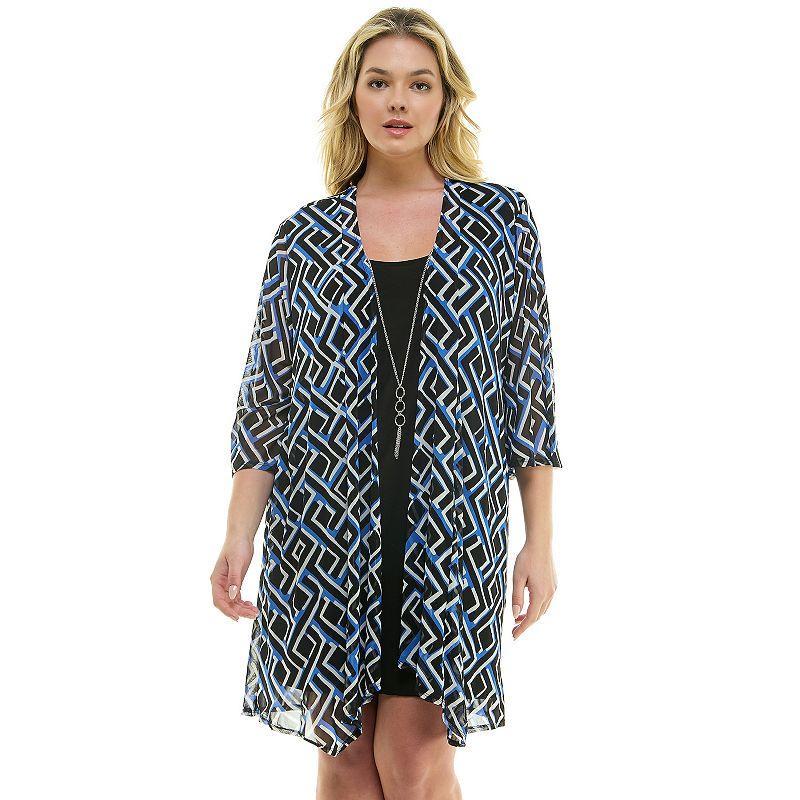 Plus Size Luxology 2-Piece 3/4 Sleeve Cardigan & Dress Set, Womens Product Image