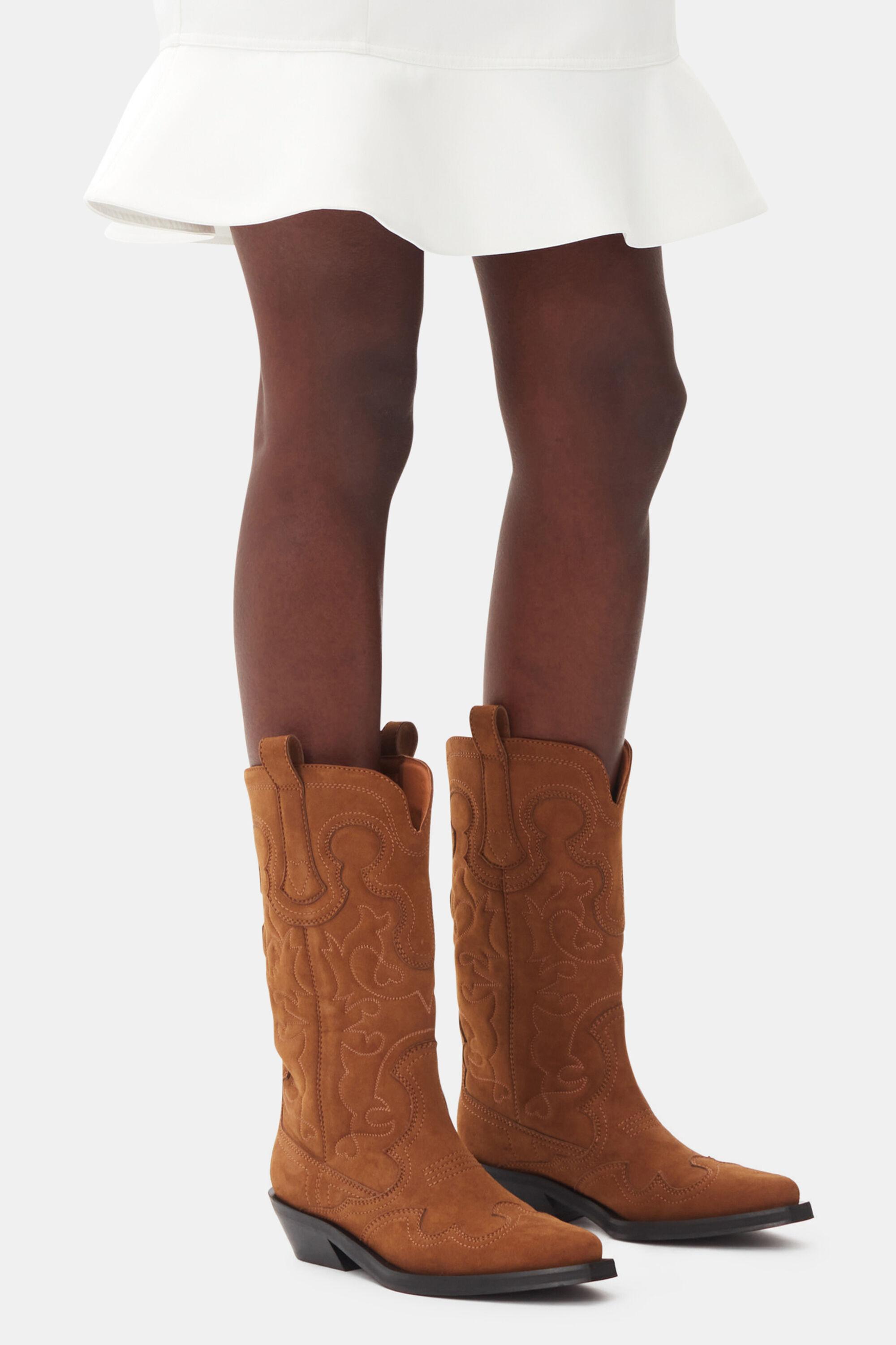 Brown Suede Mid Shaft Embroidered Western Boots Product Image