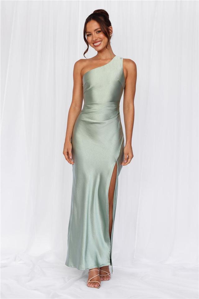 HELLO MOLLY The Aurora One Shoulder Satin Maxi Dress Sage Product Image