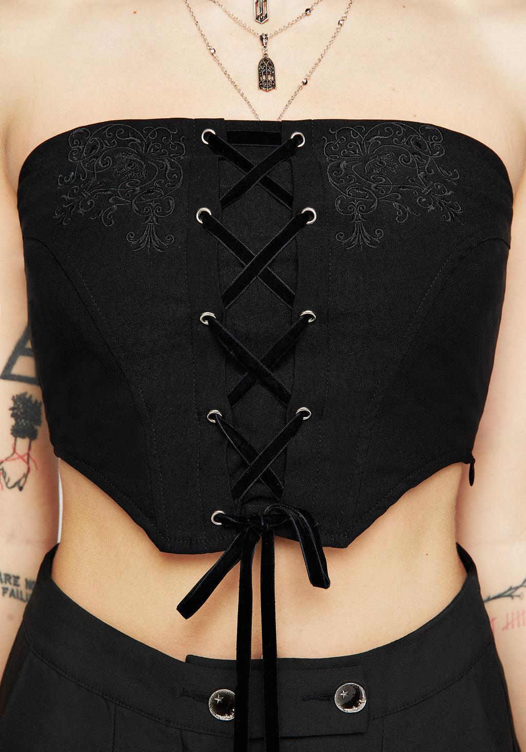 Inanna Embroidered Lace Up Corset Top Product Image