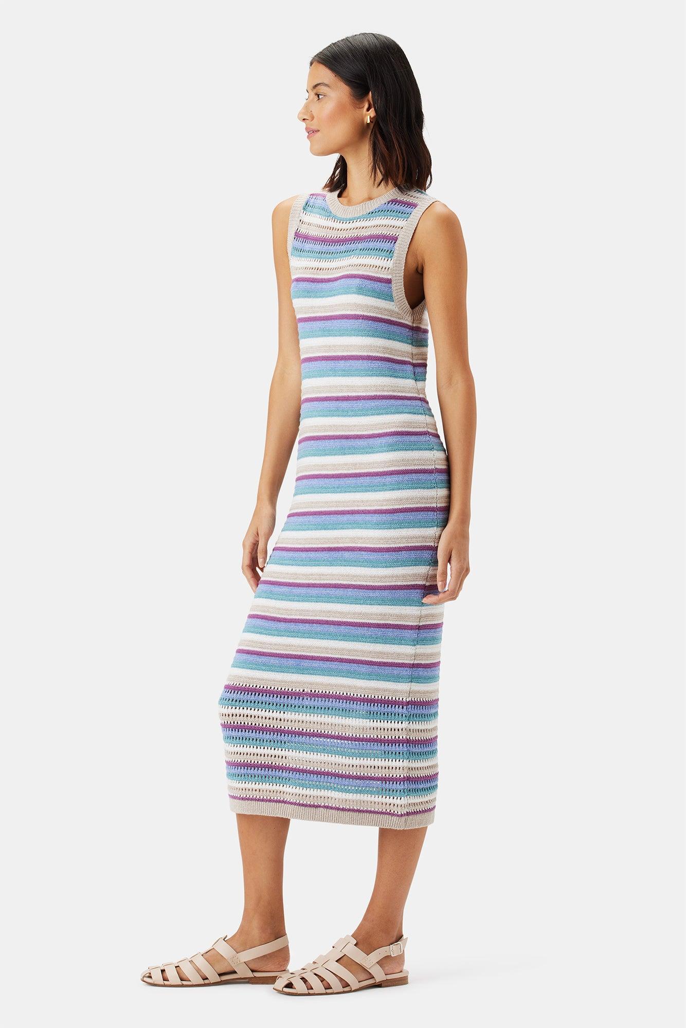 Louise Crochet Dress - Aqua Blue Multi Stripe Product Image