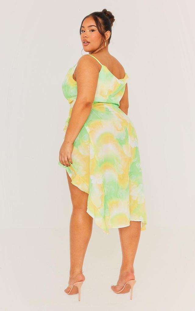 Plus Green Abstract Ruffle Detail Midi Dress Product Image