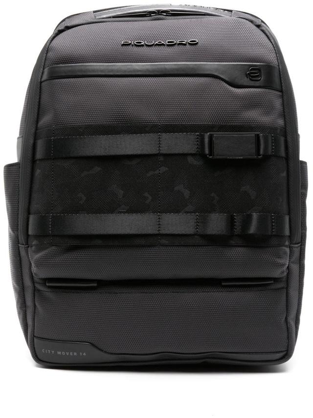 PIQUADRO Logo-plaque Panelled Backpack In Black Product Image