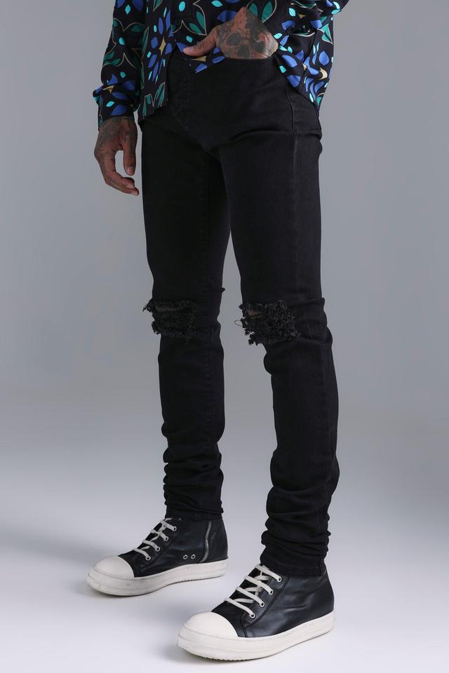 Skinny Stretch Stacked Ripped Knee Jeans | boohooMAN USA Product Image