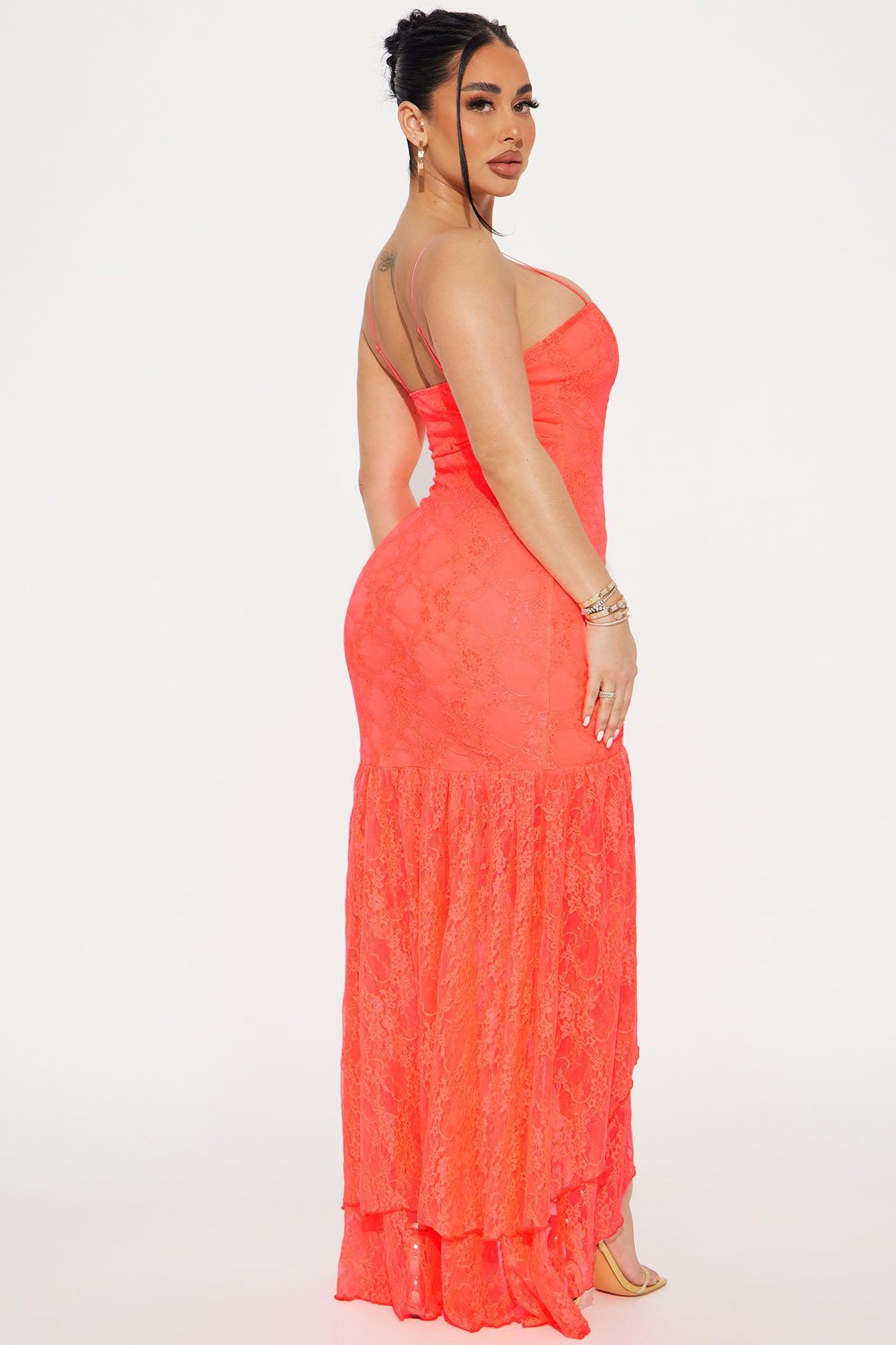 Liliana Lace Maxi Dress - Neon Coral Product Image