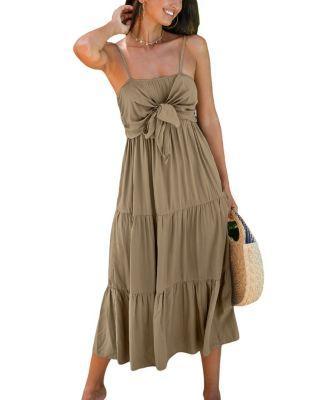 Cupshe Womens Neutral Sleeveless Bust Tie Midi Beach Dress product image