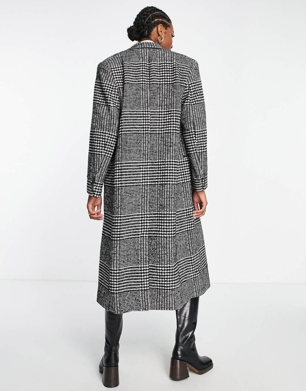 & Other Stories oversized long coat in black and white houndstooth plaid Product Image