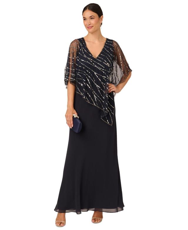 Adrianna Papell Womens V-Neck Beaded Popover Gown Product Image