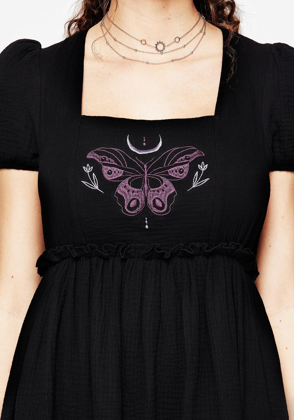 Cocoon Butterfly Embroidered Puff Sleeve Mini Dress Product Image