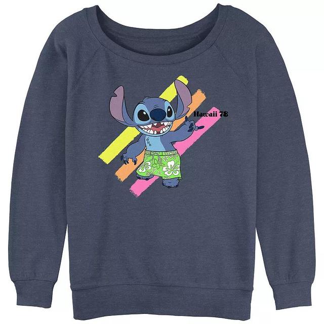 Disneys Lilo & Stitch Juniors Shaka Wave Stitch Slouchy Terry Graphic Pullover, Womens Blue Grey Product Image