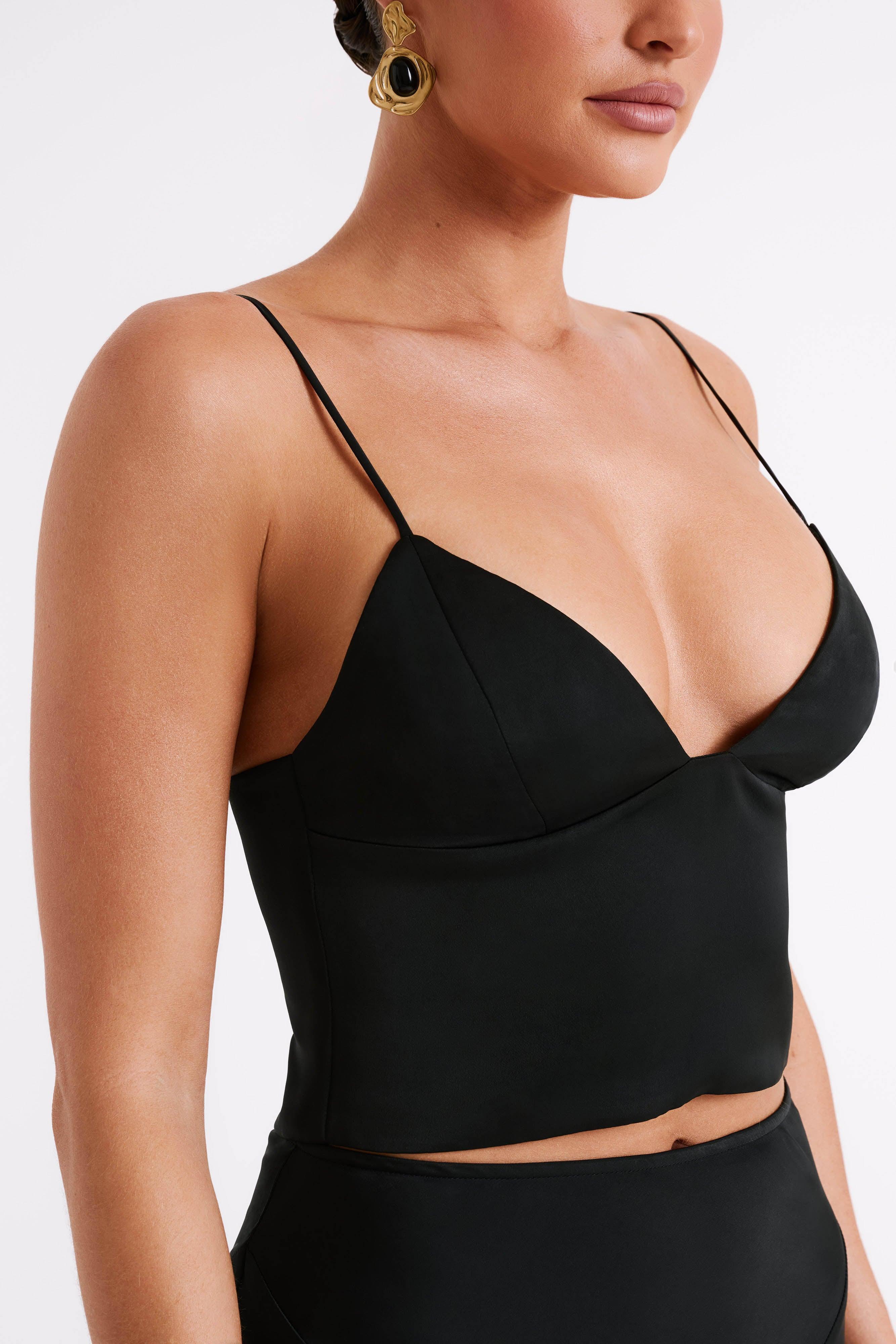 Tia Long Line Satin Top - Black Product Image