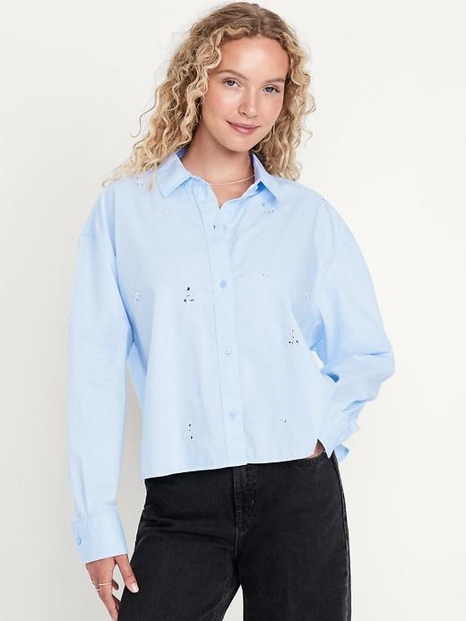 Embellished Cropped Button-Down Shirt Product Image