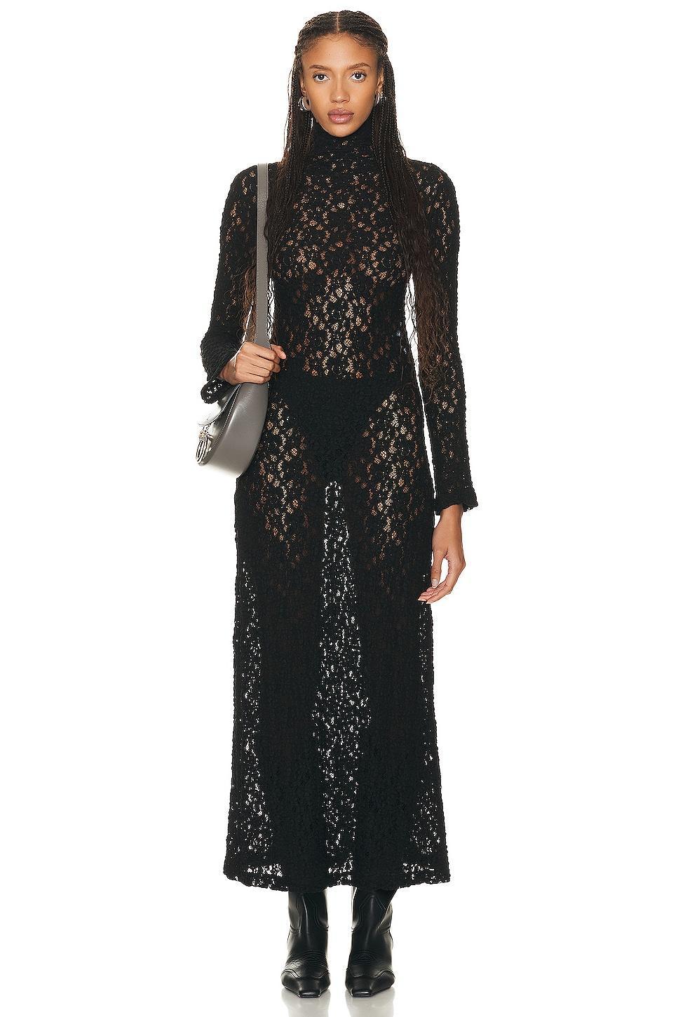 Chlo Long Sleeve Turtleneck Smocked Lace Maxi Dress Product Image