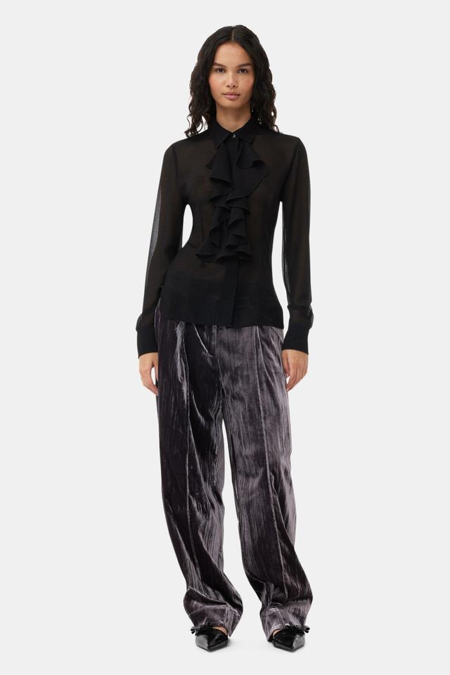 Black Chiffon Ruffle Shirt Product Image