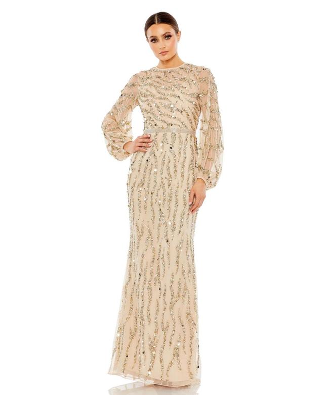 Womens Embellished Puff-Sleeve Trumpet Gown Product Image