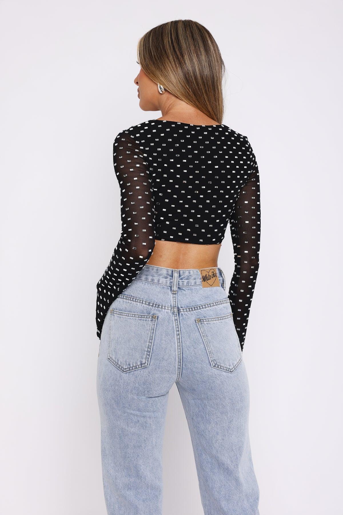 Night Lights Embellished Long Sleeve Top Black Product Image