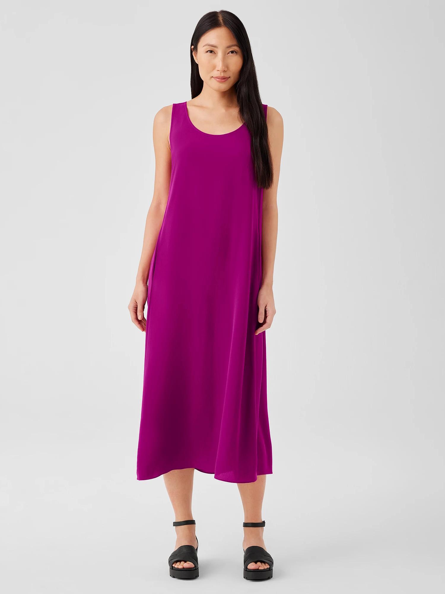 EILEEN FISHER Silk Georgette Crepe Scoop Neck Dressfemale Product Image